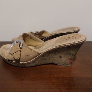 Womens BOC Born Concept Cork Wedge Mule Sandals Leather Bohemian Floral Size 10M